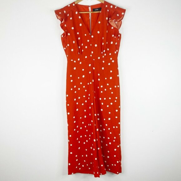 Icone Simons Jumpsuit Womens Size Medium Red Polka Dot Ruffle Sleeve Wide Leg - Picture 2 of 5